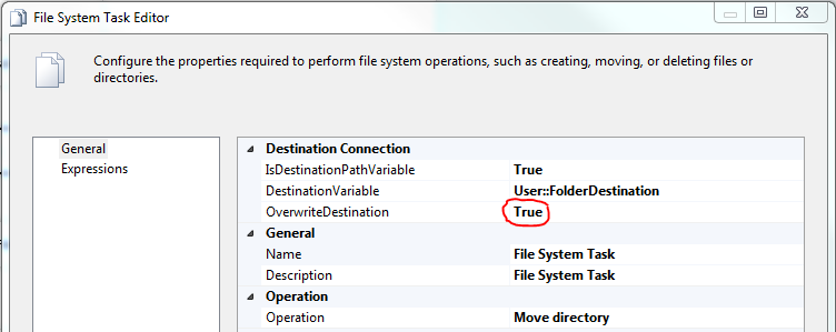 Set OverwriteDestination=TRUE