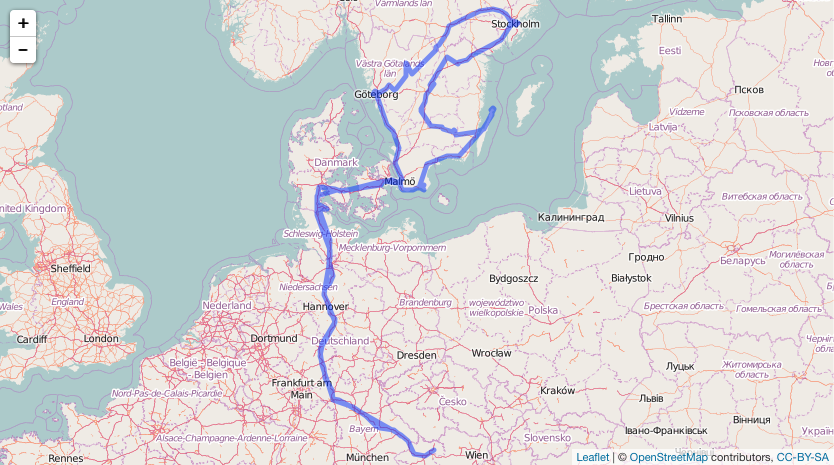 Track of our roadtrip to Sweden.