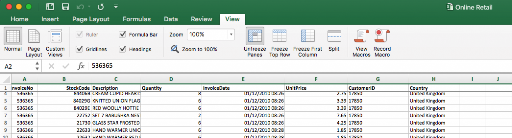 Freeze panes to keep the header column in view.