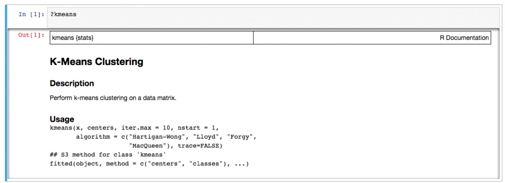 Using the R help in Jupyter.