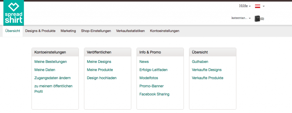 Spreadshirt Kontoübersicht
