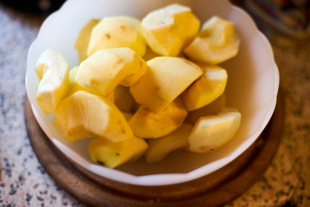 Apple pieces in a bowl