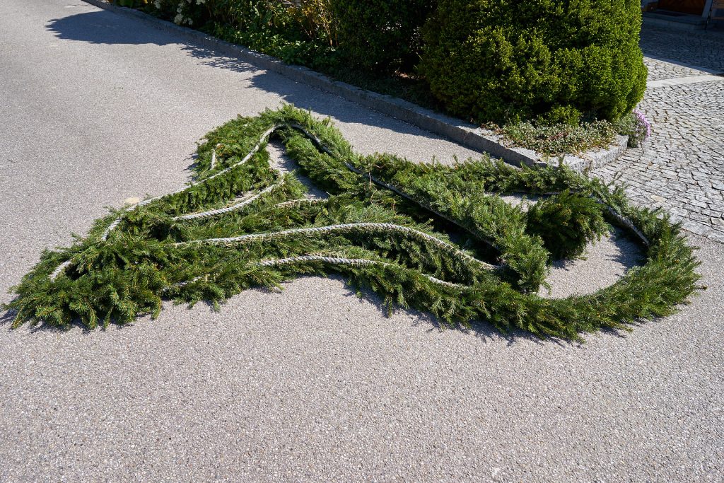 A garland made out of pine needle branches.